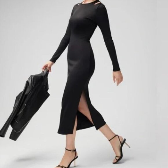 NWT WHBM FORME Black Rib Long Sleeve Cutout Dress - Size SP - Picture 2 of 10